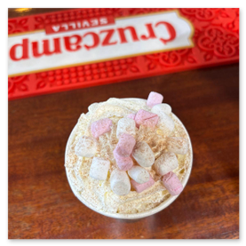 hot chocolate and marshmallows with cream